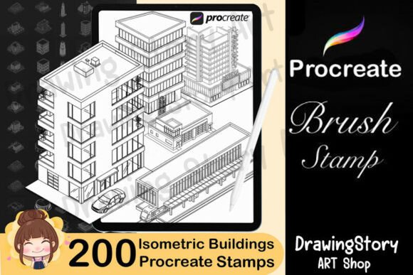 200 Procreate Isometric Buildings Stamps for Dynamic Art