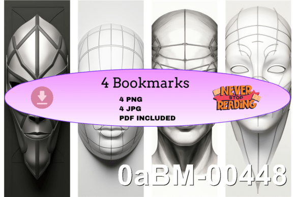 Futuristic Sculpted Mask Bookmarks: A Digital Art Asset