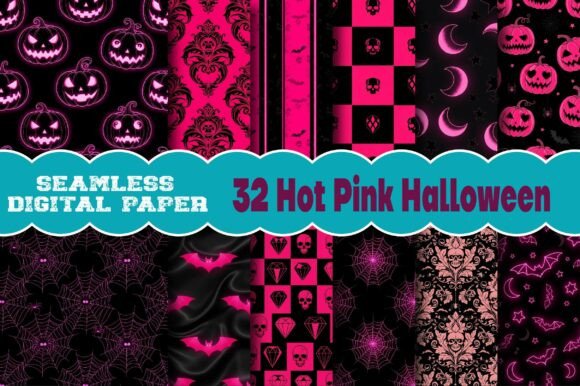 Hot Pink Halloween Digital Paper for Vibrant Designs