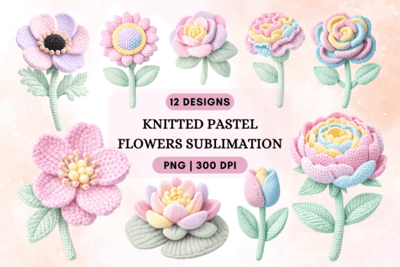 Knitted Pastel Flowers Sublimation PNG