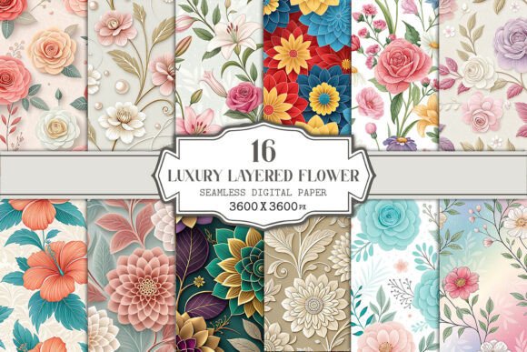 Luxury Layered Flower Seamless Pattern Bundle
