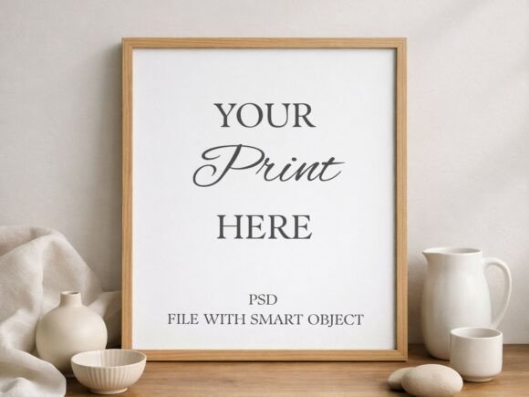 Minimalist Tabletop Oak Frame Mockup