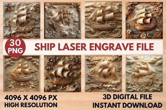 Ship Laser Engrave File: Premium PNG for Laser Machines