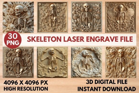 Skeleton Laser Engrave File: Premium PNG for Creative Projects