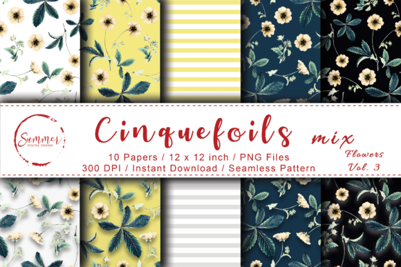Sunny Blooms: Seamless Yellow Cinquefoils for Your Designs