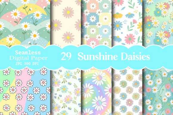 Sunshine Daisies Digital Paper Pack: Creative Design Asset